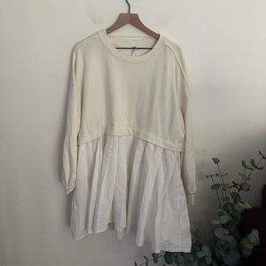 Free People Elenor Elegant Cream White Tunic Mini Dress Romantic Women's Small